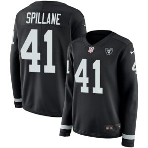 raiders #41 robert spillane black team color women's stitched nfl limited therma long sleeve cheap jersey