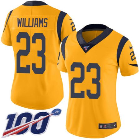 cheap Rams #23 Kyren Williams Gold Women's Stitched NFL Limited Rush 100th Season Jersey