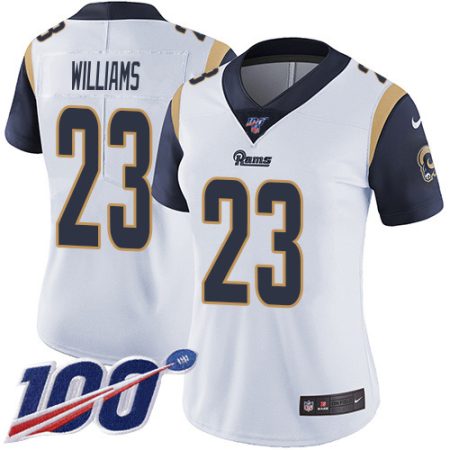 wholesale Rams #23 Kyren Williams White Women's Stitched NFL 100th Season Vapor Untouchable Limited Jersey