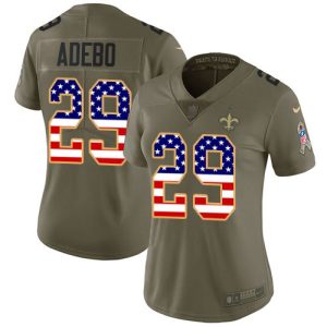 Saints #29 Paulson Adebo Olive/USA Flag Women's Stitched NFL Limited 2024 Salute To Service Jersey