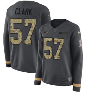 cheap Seahawks #57 Frank Clark Anthracite Salute to Service Women's Stitched NFL Limited Therma Long Sleeve Jersey