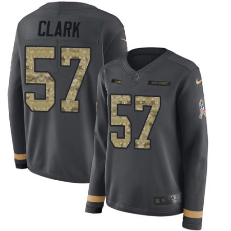 cheap Seahawks #57 Frank Clark Anthracite Salute to Service Women's Stitched NFL Limited Therma Long Sleeve Jersey