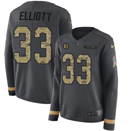 Steelers #33 Jalen Elliott Anthracite Salute to Service Women's Stitched NFL Limited Therma Long Sleeve Jersey