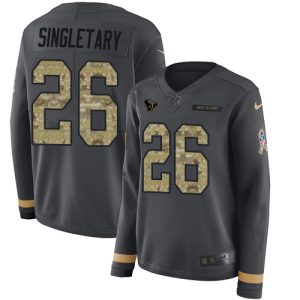 texans #26 devin singletary anthracite salute to service women's stitched nfl limited therma long sleeve wholesale jersey