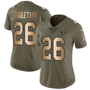 Texans #26 Devin Singletary Olive/Gold Women's Stitched NFL Limited 2024 Salute To Service Jersey