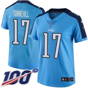 wholesale Titans #17 Ryan Tannehill Light Blue Women's Stitched NFL Limited Rush 100th Season Jersey