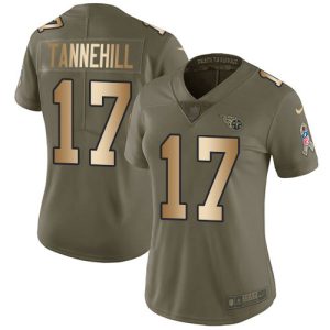 Titans #17 Ryan Tannehill Olive/Gold Women's Stitched NFL Limited 2024 Salute To Service Jersey