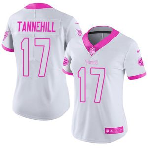titans #17 ryan tannehill white/pink women's stitched nfl limited rush fashion wholesale jersey