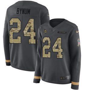 wholesale Vikings #24 Camryn Bynum Anthracite Salute to Service Women's Stitched NFL Limited Therma Long Sleeve Jersey
