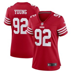 san francisco 49ers #92 chase young scarlet women's 2023-24 nfl game wholesale jersey