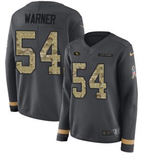 wholesale 49ers #54 Fred Warner Anthracite Salute to Service Women's Stitched NFL Limited Therma Long Sleeve Jersey