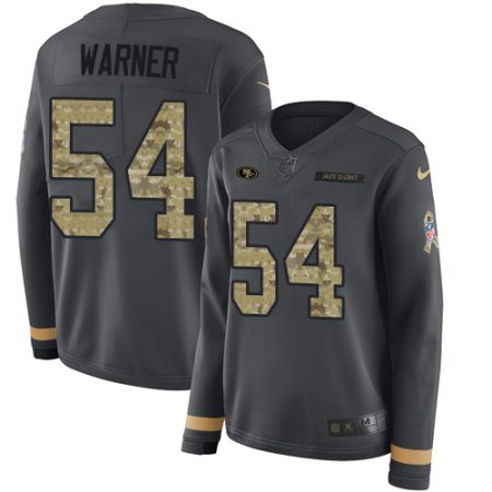 wholesale 49ers #54 Fred Warner Anthracite Salute to Service Women's Stitched NFL Limited Therma Long Sleeve Jersey