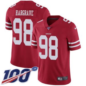 cheap 49ers #98 Javon Hargrave Red Team Color Youth Stitched NFL 100th Season Vapor Limited Jersey