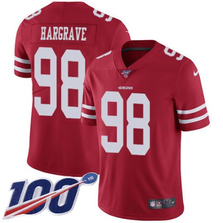 cheap 49ers #98 Javon Hargrave Red Team Color Youth Stitched NFL 100th Season Vapor Limited Jersey