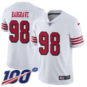 49ers #98 javon hargrave white rush youth stitched nfl limited 100th season wholesale jersey