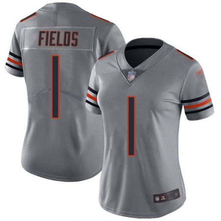 Bears #1 Justin Fields Silver Women's Stitched NFL Limited Inverted Legend Jersey