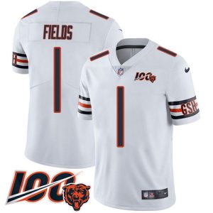 wholesale Bears #1 Justin Fields White Alternate Youth Stitched NFL Vapor Untouchable Limited 100th Season Jersey