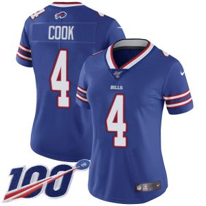 wholesale Bills #4 James Cook Royal Blue Team Color Women's Stitched NFL 100th Season Vapor Untouchable Limited Jersey