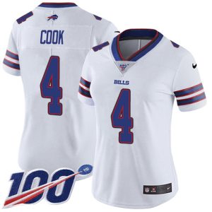 bills #4 james cook white women's stitched nfl 100th season vapor untouchable limited cheap jersey