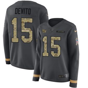 cheap Giants #15 Tommy DeVito Anthracite Salute to Service Women's Stitched NFL Limited Therma Long Sleeve Jersey