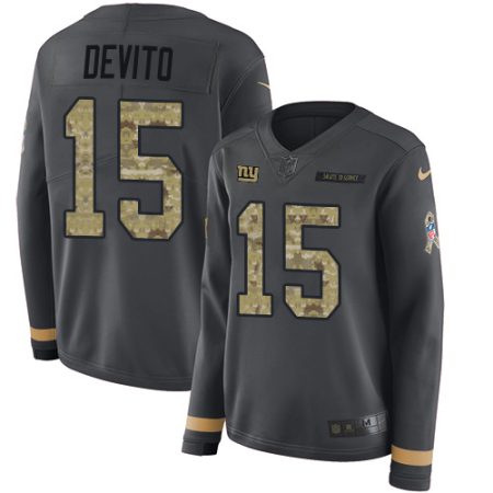 cheap Giants #15 Tommy DeVito Anthracite Salute to Service Women's Stitched NFL Limited Therma Long Sleeve Jersey