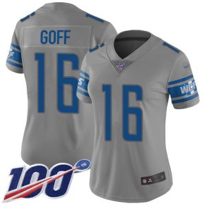 wholesale Lions #16 Jared Goff Gray Women's Stitched NFL Limited Inverted Legend 100th Season Jersey