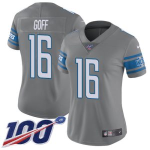 wholesale Lions #16 Jared Goff Gray Women's Stitched NFL Limited Rush 100th Season Jersey