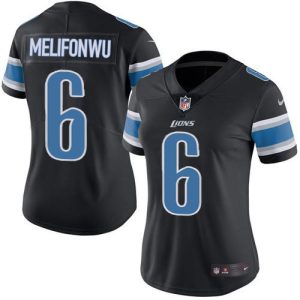 cheap Lions #6 Ifeatu Melifonwu Black Women's Stitched NFL Limited Rush Jersey