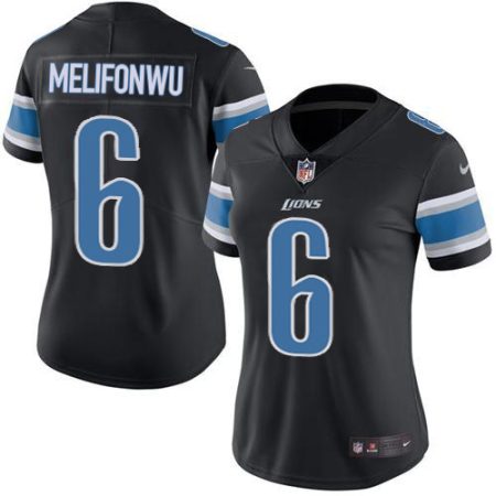 cheap Lions #6 Ifeatu Melifonwu Black Women's Stitched NFL Limited Rush Jersey