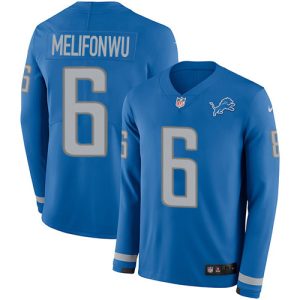 Lions #6 Ifeatu Melifonwu Blue Team Color Youth Stitched NFL Limited Therma Long Sleeve Jersey