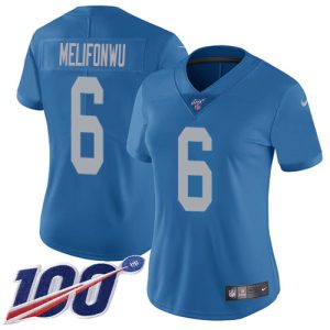 lions #6 ifeatu melifonwu blue throwback women's stitched nfl 100th season vapor untouchable limited wholesale jersey