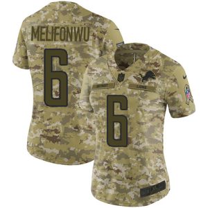 cheap Lions #6 Ifeatu Melifonwu Camo Women's Stitched NFL Limited 2018 Salute To Service Jersey