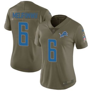 Lions #6 Ifeatu Melifonwu Olive Women's Stitched NFL Limited 2017 Salute To Service Jersey
