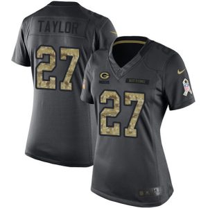 wholesale Packers #27 Patrick Taylor Black Women's Stitched NFL Limited 2016 Salute to Service Jersey
