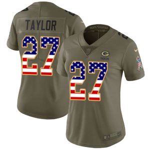 wholesale Packers #27 Patrick Taylor Olive/USA Flag Women's Stitched NFL Limited 2017 Salute To Service Jersey