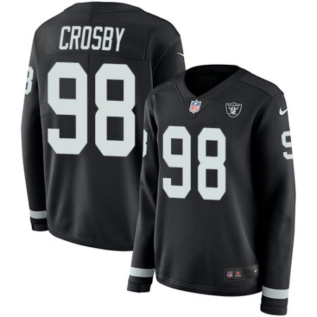 wholesale Raiders #98 Maxx Crosby Black Team Color Women's Stitched NFL Limited Therma Long Sleeve Jersey