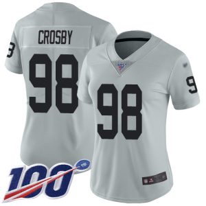 Raiders #98 Maxx Crosby Silver Women's Stitched NFL Limited Inverted Legend 100th Season Jersey