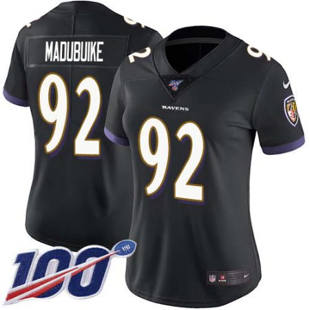 Ravens #92 Justin Madubuike Black Alternate Women's Stitched NFL 100th Season Vapor Untouchable Limited Jersey