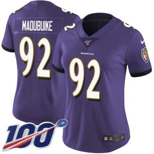 cheap Ravens #92 Justin Madubuike Purple Team Color Women's Stitched NFL 100th Season Vapor Untouchable Limited Jersey