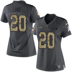wholesale Seahawks #20 Julian Love Black Women's Stitched NFL Limited 2016 Salute to Service Jersey