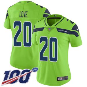 Seahawks #20 Julian Love Green Women's Stitched NFL Limited Rush 100th Season Jersey