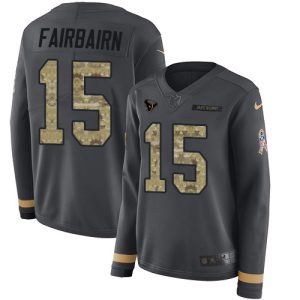 Texans #15 Ka'imi Fairbairn Anthracite Salute to Service Women's Stitched NFL Limited Therma Long Sleeve Jersey