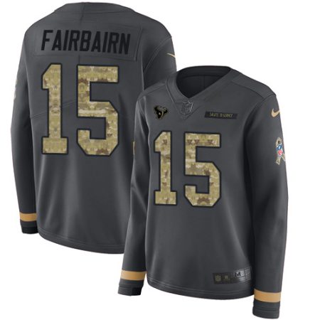 Texans #15 Ka'imi Fairbairn Anthracite Salute to Service Women's Stitched NFL Limited Therma Long Sleeve Jersey