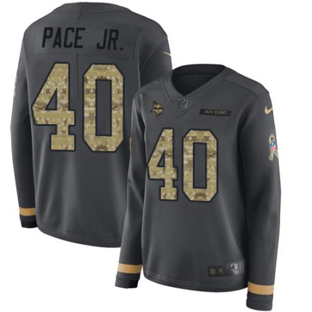 Vikings #40 Ivan Pace Jr. Anthracite Salute to Service Women's Stitched NFL Limited Therma Long Sleeve Jersey