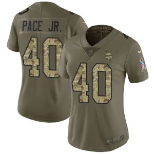 wholesale Vikings #40 Ivan Pace Jr. Olive/Camo Women's Stitched NFL Limited 2017 Salute To Service Jersey