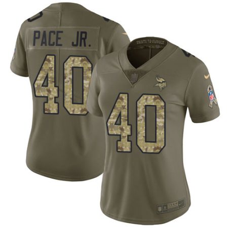 wholesale Vikings #40 Ivan Pace Jr. Olive/Camo Women's Stitched NFL Limited 2017 Salute To Service Jersey