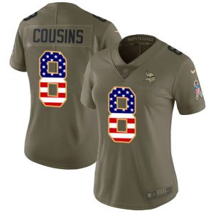 vikings #8 kirk cousins olive/usa flag women's stitched nfl limited 2017 salute to service wholesale jersey