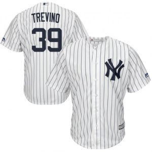New York Yankees #39 Jose Trevino Majestic 2019 Postseason Official Cool Base Player Jersey White Navy