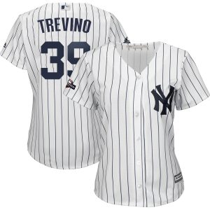 New York Yankees #39 Jose Trevino Majestic Women's 2019 Postseason Official Cool Base Player Jersey White Navy