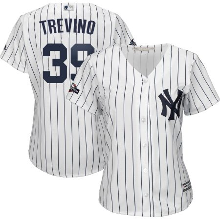 New York Yankees #39 Jose Trevino Majestic Women's 2019 Postseason Official Cool Base Player Jersey White Navy